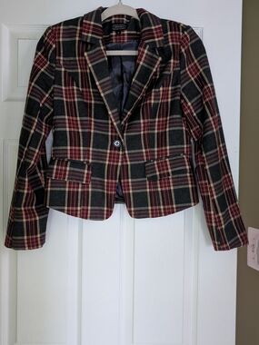 Countess Burgundy and Black/Brown Plaid Tailored Blazer